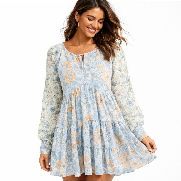 J. Crew Dresses & Skirts - J. CREW BLUE PEACH FLORAL CHIFFON BABYDOLL SWING DRESS 10 NWT